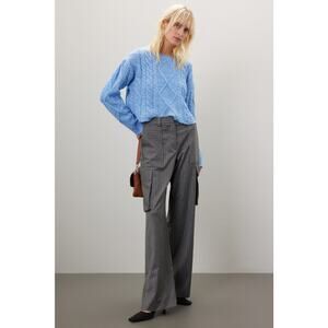 RACHEL PARCELL Baby Blue Cable Knit Long Sleeve Crewneck Sweater size Small